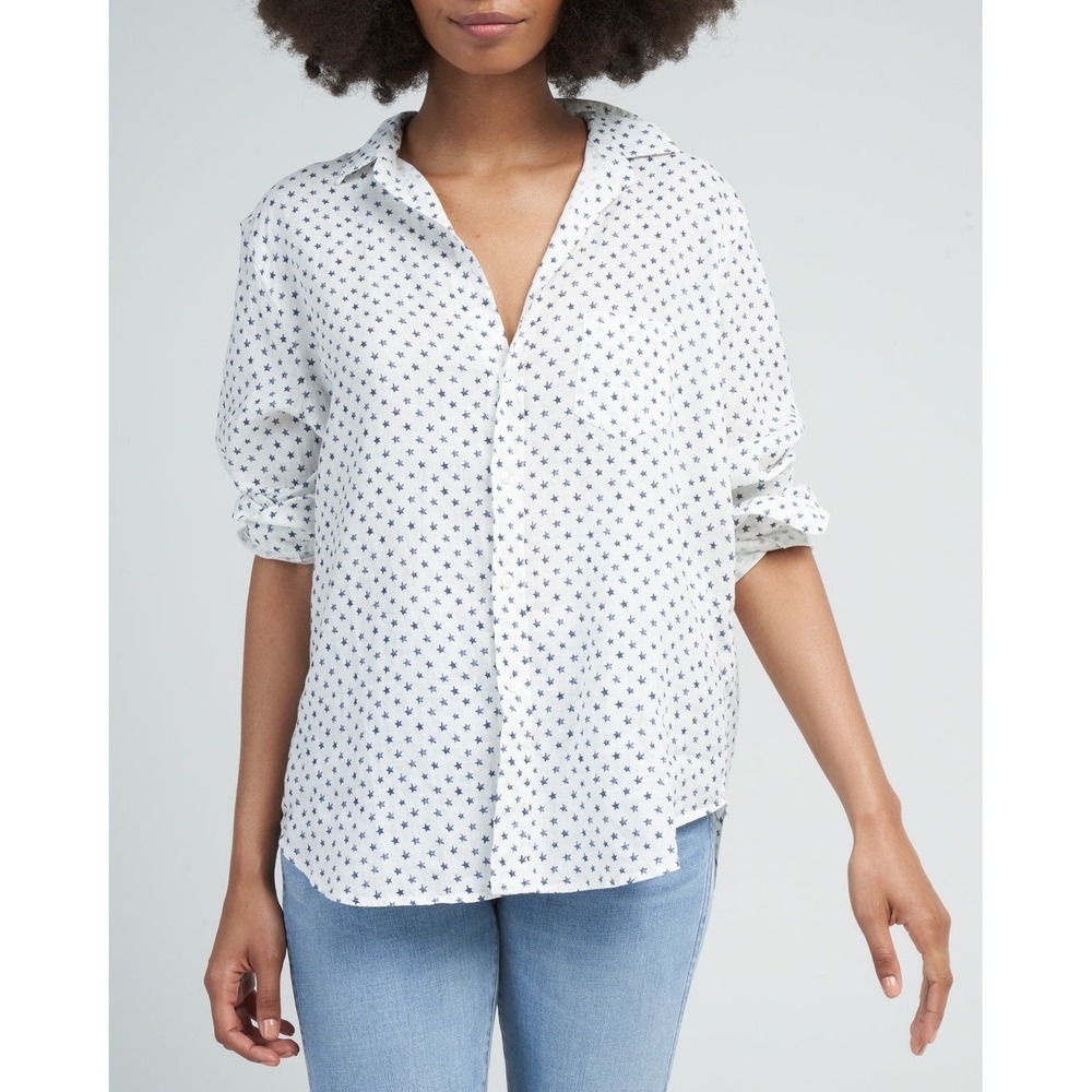 Frank Eileen Button Up Shirt‎ Womens Medium Star Print Classic Americana Career